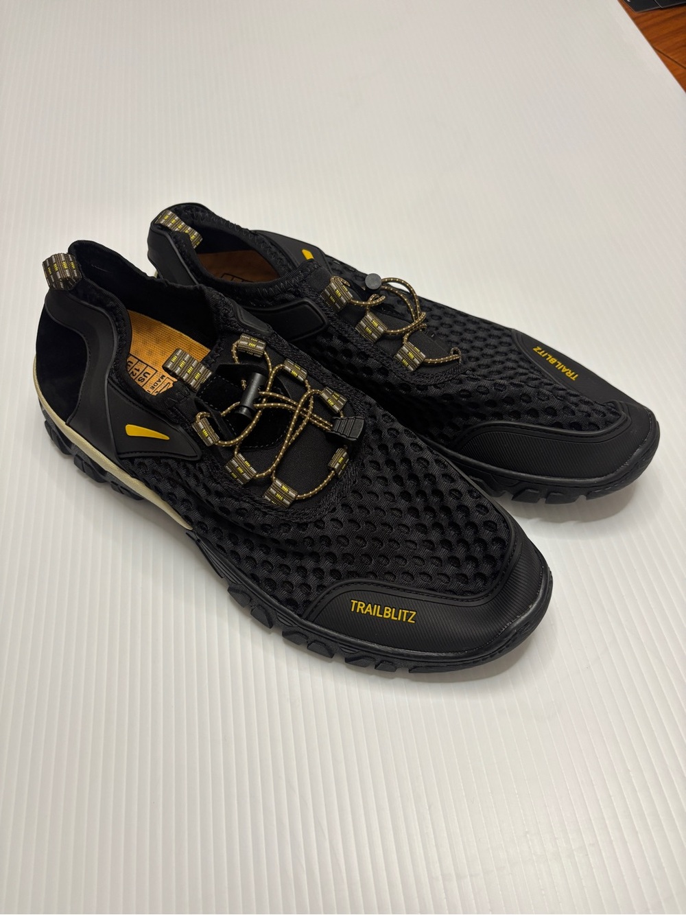 Men's Black Athletic Trail Shoes with Yellow Accents